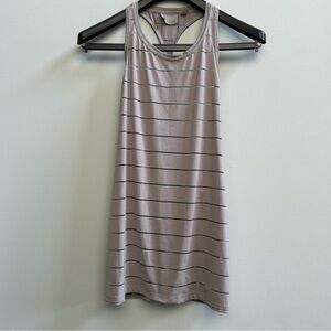 Athleta Gray High Neck Stripe Mesh Racer Back Chi Tank Top, Size Small.